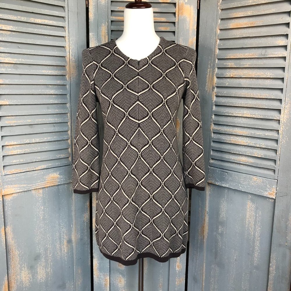 J. McLaughlin Brown Geometric Print Zip Front Knit Dress Sz S